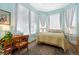 Bright bedroom featuring a bay window, wood floors, and a comfortable workspace at 1435 Vine St # 2, Denver, CO 80206