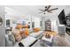 Spacious living room with fireplace, large TV, and comfortable seating at 950 Tenderfoot Dr, Larkspur, CO 80118