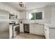 Modern kitchen with stainless appliances, granite countertops, white cabinets and modern fixtures at 21486 E Crestline Ln, Centennial, CO 80015