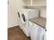 Convenient laundry area with a full-size washer, dryer and plenty of storage space at 9557 W San Juan Cir # 207, Littleton, CO 80128