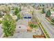 Aerial view highlighting the residential neighborhood, road and backyard at 5668 S Rifle Ct, Centennial, CO 80015