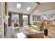 Open living room with skylights, fireplace, and seamless flow into the kitchen at 5668 S Rifle Ct, Centennial, CO 80015
