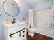 Bathroom with modern fixtures and blue walls at 309 Lincoln Ave, Platteville, CO 80651