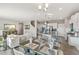 Open concept living space combines kitchen, dining, and living room areas with gray walls and lots of natural light at 4338 Cattle Cross Trl, Castle Rock, CO 80104