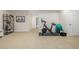 Finished basement flex space with exercise equipment and storage shelving at 3433 N Wabash St, Denver, CO 80238