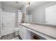 Bathroom featuring shower/tub combination and functional vanity at 3433 N Wabash St, Denver, CO 80238