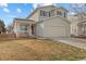 Charming two-story home featuring a two-car garage, red front door, and inviting front porch at 1189 Fall River Cir, Longmont, CO 80504