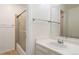 Bathroom featuring a sink, large mirror, and shower at 4638 S Mobile Way, Aurora, CO 80015