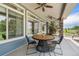 Charming covered patio offers an inviting outdoor dining space with golf course views at 4960 Malaya St, Denver, CO 80249