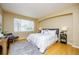 Bedroom features a large window, hardwood floors, a plush rug, and a comfortable bed with decorative pillows at 1747 N Washington St # C303, Denver, CO 80203