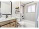 Bathroom with a vanity, toilet, shower, and neutral finishes at 9093 Dudley St, Westminster, CO 80021