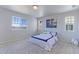 Bright bedroom with large windows and scenic views features neutral colors, carpet floors and comfortable bed at 4783 S Wenatchee Cir, Aurora, CO 80015