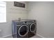 Functional laundry room featuring modern appliances, upper shelf, and neutral tones at 4783 S Wenatchee Cir, Aurora, CO 80015