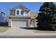 Two-story home with neutral siding, brick accents, attached garage, and mature landscaping at 10510 Berthoud Way, Parker, CO 80134