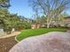 Manicured backyard with patio, lawn, mature trees, landscaping, and storage shed at 6768 Vivian St, Arvada, CO 80004