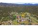 Aerial view of a property with an arrow to show the location, surrounded by lush greenery at 8427 S Custer Ln, Evergreen, CO 80439