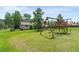 Expansive backyard with swing set, surrounded by lush greenery at 8427 S Custer Ln, Evergreen, CO 80439