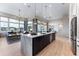 Open concept kitchen features a large island, modern lighting, and stainless steel appliances at 3394 Backdrop Ct, Castle Rock, CO 80108