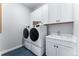 Well-organized laundry room with modern washer and dryer, ample storage, and a utility sink at 3394 Backdrop Ct, Castle Rock, CO 80108
