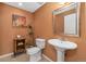 Half bathroom with vanity, mirror, toilet and decorative touches at 9230 W Indore Dr, Littleton, CO 80128