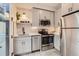 Modern kitchen with gray cabinets, stainless steel appliances, and a stylish backsplash at 4025 Jason St # 101, Denver, CO 80211