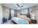 Well-lit bedroom featuring carpet floors, a ceiling fan, and dual windows providing ample sunlight at 7081 Warren Dr, Denver, CO 80221