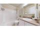 Full bathroom featuring a shower-tub combo, decorative plants, and a vanity at 11301 Vernon Way, Parker, CO 80134