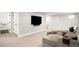 Finished basement features plush carpeting, comfortable seating, and a mounted television at 1462 S Vine St, Denver, CO 80210