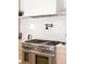 Modern kitchen with stainless steel range, white countertops, and light wood cabinets featuring a pot filler faucet at 1462 S Vine St, Denver, CO 80210