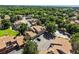 Aerial view of a neighborhood showing several condos with brown roofs, trees, lawns, and road at 8422 Everett Way # C, Arvada, CO 80005