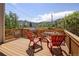 Inviting back deck offering beautiful mountain views with chairs for relaxing and enjoying the scenery at 420 Sunshine Pkwy, Golden, CO 80403