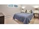 Relaxing bedroom featuring neutral walls, plush carpet, and a comfortable blue quilted bedspread at 503 Lois Dr, Louisville, CO 80027