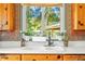 A kitchen sink with decorative tile surround, natural light, and lovely green plants at 26351 Sheldon St, Kittredge, CO 80457