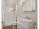 This is a bathroom with a shower, sink, and toilet at 351 Bannock St, Denver, CO 80223