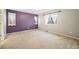 Carpeted bedroom with purple accent wall, two windows, and white curtains, offering a cozy space at 2633 Garganey Dr, Castle Rock, CO 80104