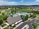 Aerial view of the community pool, park and recreation center on a sunny day at 3654 Penang Dr, Castle Rock, CO 80109