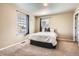 Well-lit bedroom with neutral walls, carpet, and two bright windows with curtains at 12185 S Grass River Trl, Parker, CO 80134