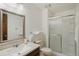 Clean basement bathroom with shower and updated vanity at 2103 Ranch Dr, Westminster, CO 80234