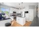 Modern kitchen with stainless steel appliances, white cabinetry, and a center island at 7696 S Hudson Way, Centennial, CO 80122
