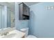 This bathroom is enhanced by blue walls, providing a colorful and vibrant backdrop at 1371 W 133Rd Way, Denver, CO 80234