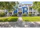 Blue townhome with a well-manicured lawn and inviting front porches at 9484 E 108Th Ave, Commerce City, CO 80640