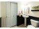 A well-kept half bathroom features modern fixtures and a pedestal sink at 7328 S Kit Carson St, Centennial, CO 80122