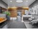 Modern building lobby featuring stylish furniture, wood accents and decorative art at 891 14Th St # 2314, Denver, CO 80202