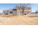 Open backyard featuring a large lawn, mature trees, and the rear facade of the house at 15543 Quivas St, Broomfield, CO 80023