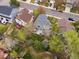 Aerial view of a home with a private backyard featuring a patio and mature trees, perfect for outdoor gatherings at 5261 S Malta Way, Centennial, CO 80015