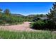 Exterior view of a green home nestled among trees with mountains visible in the distance at 4380 Sandstone Dr, Monument, CO 80132