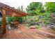 Inviting backyard with a dining set under a pergola next to a rock waterfall feature creating a serene outdoor oasis at 3125 Xenon St, Wheat Ridge, CO 80215