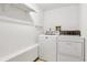 Efficient laundry room with a washer and dryer, providing a dedicated space for laundry tasks at 98 N Quicksilver Ave, Castle Rock, CO 80104