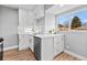 Well-lit kitchen with white cabinets, a stainless steel dishwasher and bar storage at 3630 Magnolia St, Denver, CO 80207