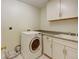 Bright laundry room with tile flooring, sink, and a white front-load washer at 1275 Fairfax St, Denver, CO 80220